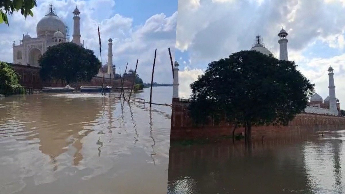 यमुना का पानी ताजमहल की दीवारों से टकरा रहा (Photo: ITG)