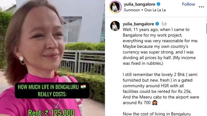 रूसी महिला ने बताया कि बेंगलुरु में रहना अब स्पेन-ग्रीस जितना महंगा हो गया है. ( Photo: Instagram/@yulia_bangalore)
