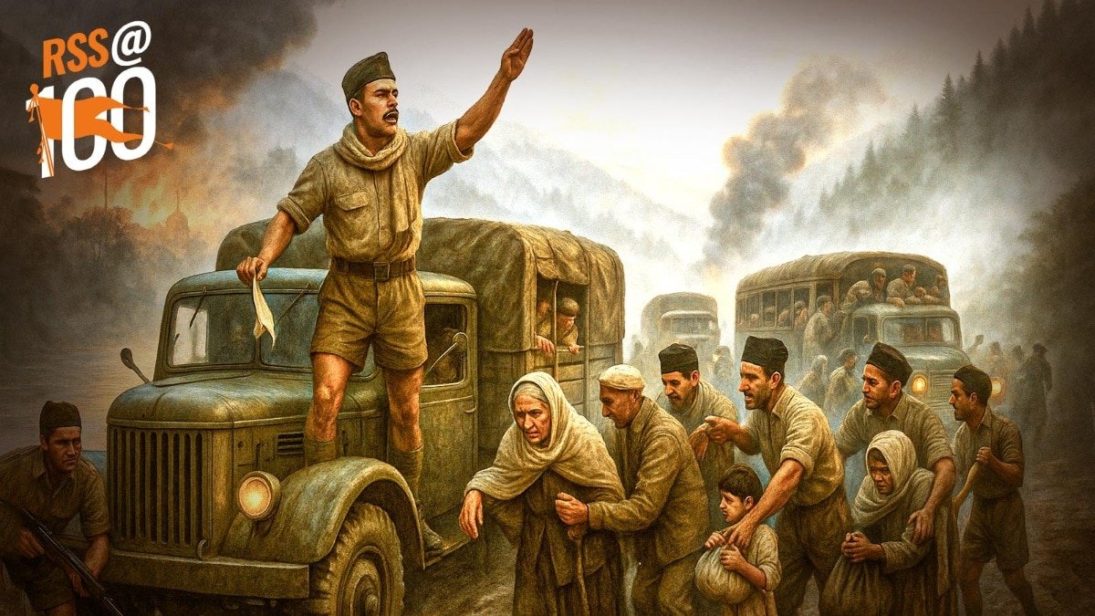 संघ के सदस्यों ने पाकिस्तानी कबीलाइयों को श्रीनगर घुसने से रोका. (Photo: AI generated)