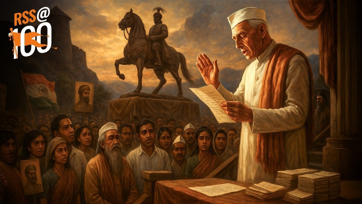 महाराष्ट्र के बंटवारे के मुद्दे पर नेहरू को विरोध का सामना करना पड़ रहा था. (Photo: AI generated)