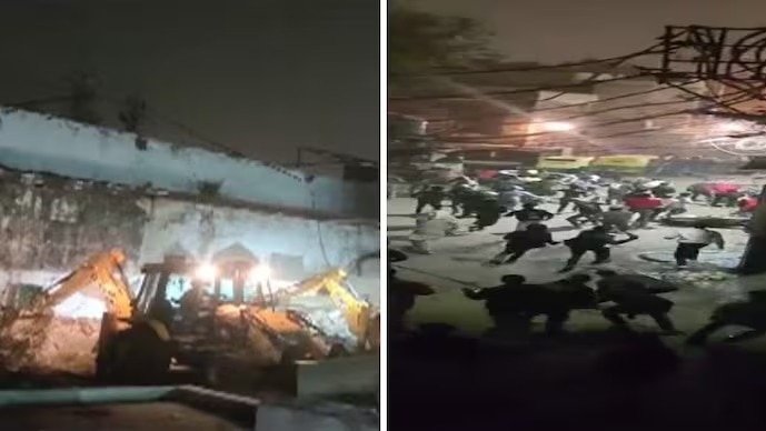 फैज-ए-इलाही मस्जिद के पास बुलडोजर कार्रवाई के दौरान प्रोटेस्ट (Photo: Screengrab)